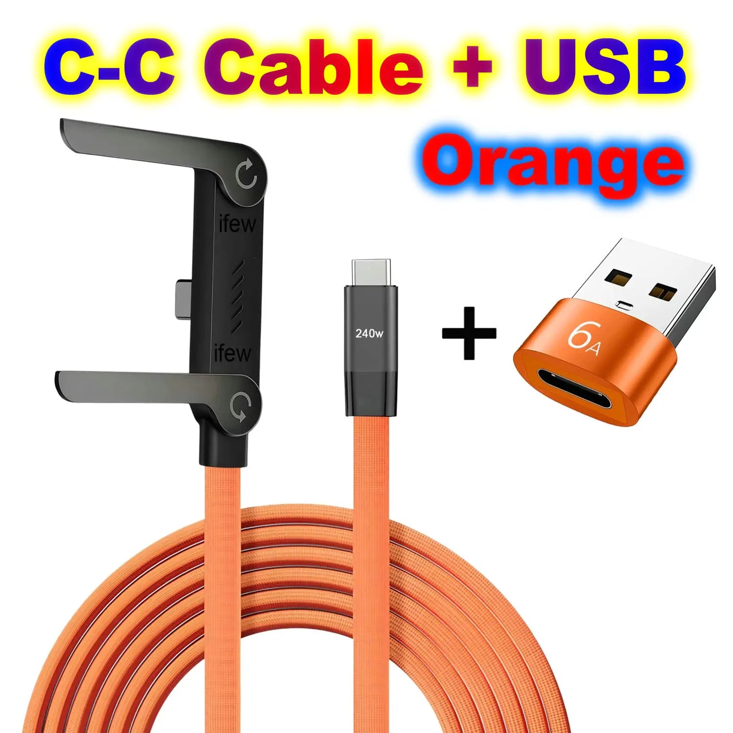 Câble USB-C 2M Pliable + Adaptateur 6A