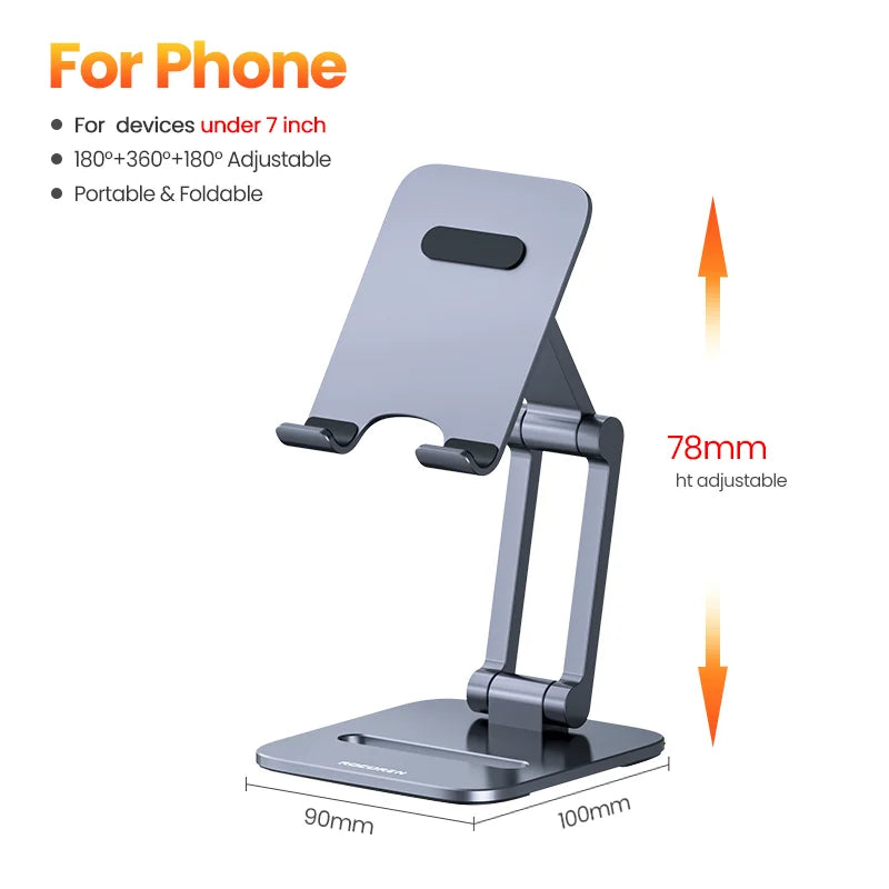 Rocoren Support de téléphone bureau Support de téléphone portable pliable en métal Support de tablette Support pour iPhone 14 13 iPad Pro Air Support universel