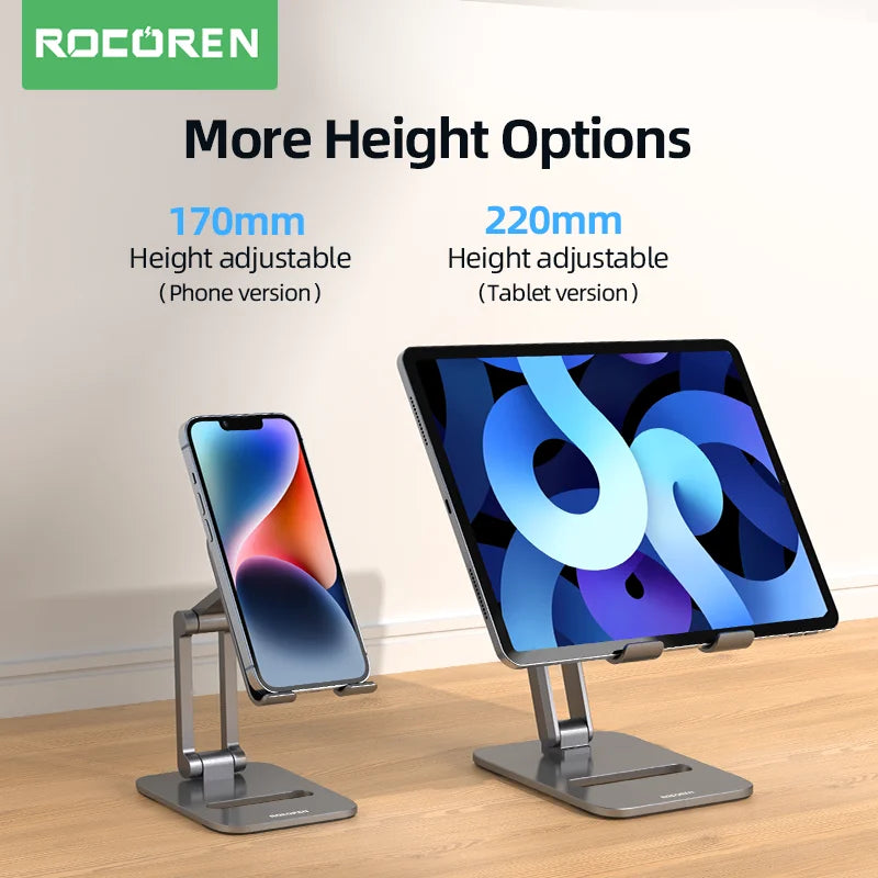 Rocoren Support de téléphone bureau Support de téléphone portable pliable en métal Support de tablette Support pour iPhone 14 13 iPad Pro Air Support universel