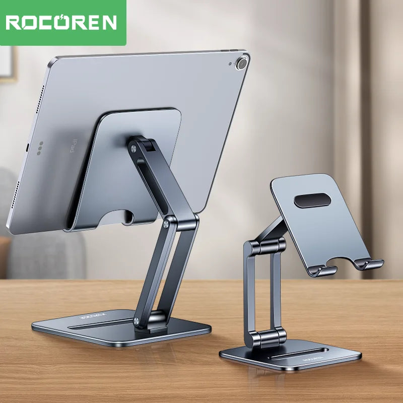 Rocoren Support de téléphone bureau Support de téléphone portable pliable en métal Support de tablette Support pour iPhone 14 13 iPad Pro Air Support universel