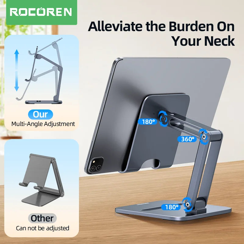 Rocoren Support de téléphone bureau Support de téléphone portable pliable en métal Support de tablette Support pour iPhone 14 13 iPad Pro Air Support universel